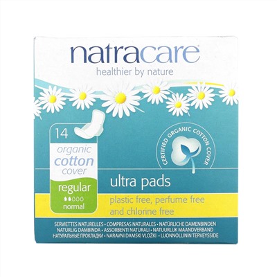 Natracare, Прокладки Ultra, поверхность из органического хлопка, Regular, Normal, 14 штук