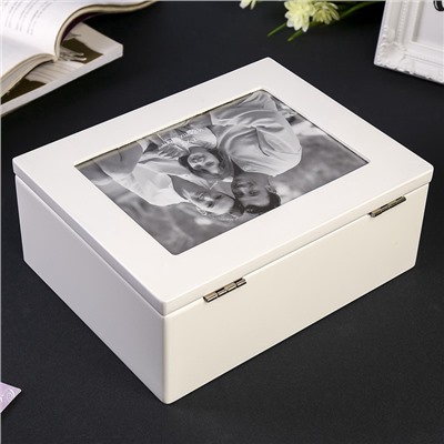 Шкатулка для украшений с фоторамкой 13×18 см «Стиль», дерево, с ящиком, белая, 18.5×9×22.9 см