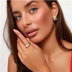 Комплект ювелирной бижутерии Итальянское золото (покрытие желтое 14к) серьги и кольцо 17 р, вставка: фианиты, цвет: прозрачный, арт.217.332-17