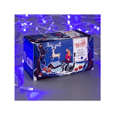 Гирлянда «Нить» 10 м, IP20, прозрачная нить, 100 LED, 8 режимов, 220 В, свечение синее