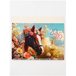 Календарь настенный квартальный 2026 «Лошадь с цветами», 30×46 см