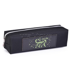 Пенал "Digital Cat" 21x6x4 см, прямоугольный для 30 предметов, плотный износостойкий полиэстер с водоотталкивающей пропиткой, на молнии, с аппликацией из искусственной кожи