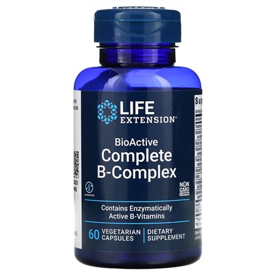Life Extension, полный биоактивный комплекс витаминов группы B, 60 вегетарианских капсул