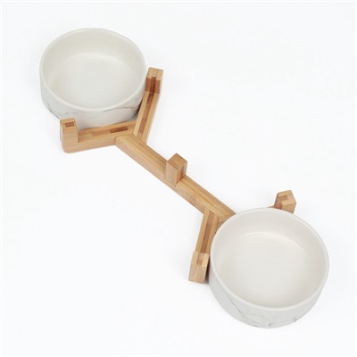 Миски, 450 мл, 28.5×15.5×7 с, 2 шт., на подставке, керамика, мрамор