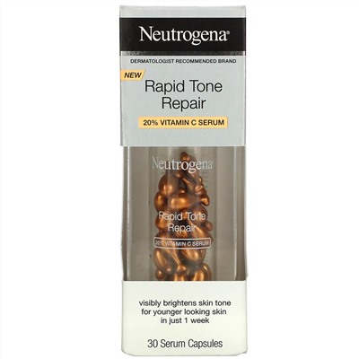 Neutrogena, быстрое выравнивание тона кожи, 20% сыворотка с витамином C, 30 капсул с сывороткой