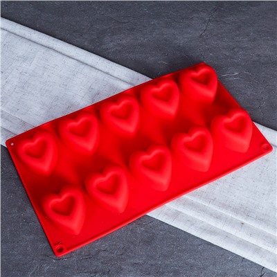 Форма для выпечки 10 ячеек силиконовая Сердце / HL-271 / уп 200/ 0,12/ 29*17*3/ *