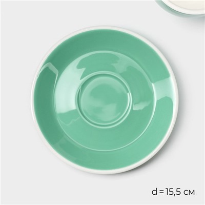 Кофейная пара фарфоровая Magistro Coffee time, 2 предмета: чашка 280 мл, блюдце d=15.5 см, бирюзовая