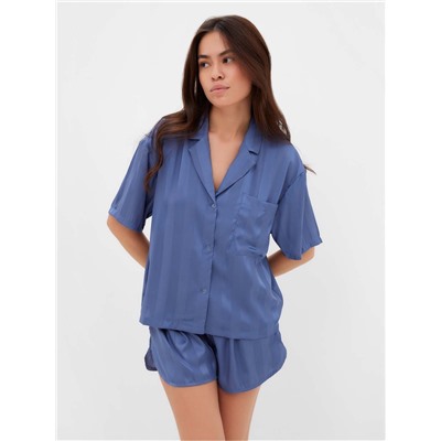 Пижама женская (рубашка, шорты) KAFTAN «Полоса», размер 48-50, синяя