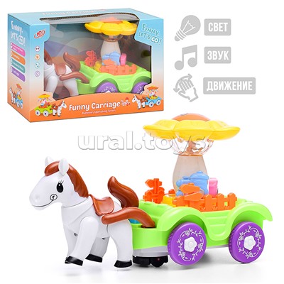 Интерактивная игрушка "Лошадка" с повозкой на батарейках, в коробке