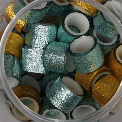 Клейкая лента пластик в банке «Шайн. Золото и голубой», набор 40 шт., 1.2 см, дл.0.9 м, 7×7×9 см