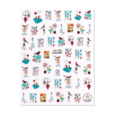 Наклейки для ногтей «Зимние птички», разноцветные