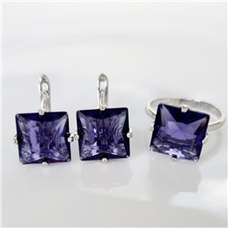 Комплект ювелирная бижутерия серьги и кольцо 19 р покрытие: посеребрение, вставка: фианиты, цвет: фиолетовый, арт.215.456-19