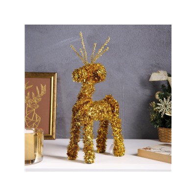 Светодиодная фигура из мишуры «Олень золотистый» 34×16 см, 20 LED, батарейки AG10×3 (в комплекте), свечение тёплое белое