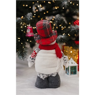 Игрушка новогодняя с выдвижными ногами Снеговик платье серое
