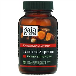 Gaia Herbs, Turmeric Supreme, Extra Strength, куркума, 60 растительных фито-капсул с жидкостью
