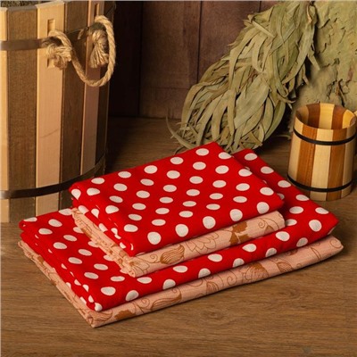 Простыня вафельная для бани Экономь и Я "Горох" 150х180 см, цвет красный, 150 гр/м2, 100% хлопок