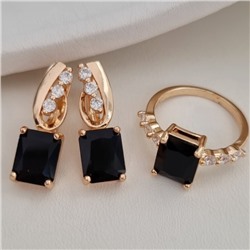 Комплект ювелирная бижутерия коллекция  "Дубай" серьги и кольцо 17 р, покрытие: позолота, вставка: фианиты, цвет: прозрачный и черный, арт.213.790-17