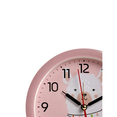 Будильник «Альпака», плавный ход, d=15 см, розовый