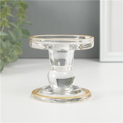 Стеклянный подсвечник на 1 свечу «Креманка», с золотом, d=2 см, 8.5×8.5×8.5 см