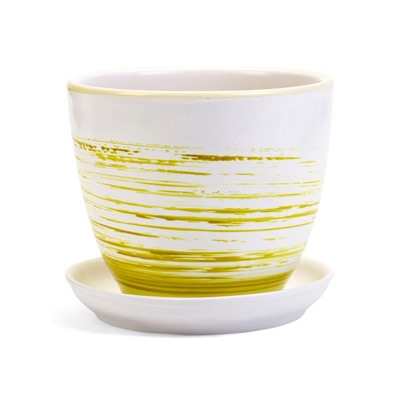 Горшок для цветов «Тропики », 1 л, d=15 см, h=13 см, с поддоном, керамика, белый