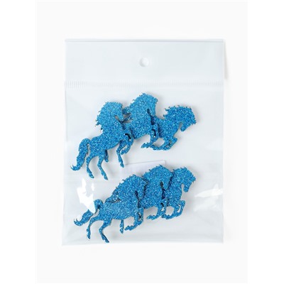Декор новогодний «Лошадки» на клеевой основе, синий, набор 6 шт.