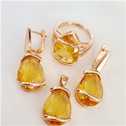 Комплект ювелирная бижутерия коллекция  "Дубай" серьги, кулон и кольцо 17 р, покрытие: позолота, вставка: фианит, цвет: желтый, арт.313.061-17