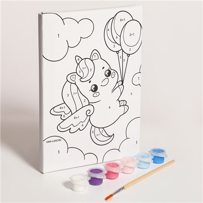 Картина по номерам для детей «Единорожка с шариками», 21×15 см