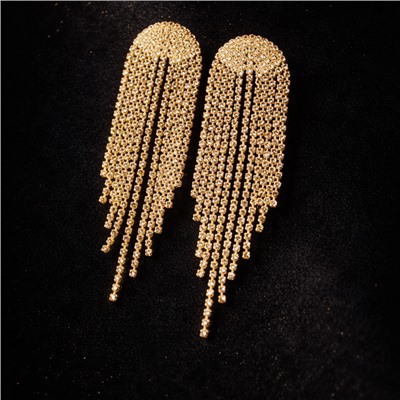 Серьги длинные висячие со стразами "Вечерние", цвет: золотистый и прозрачный, арт.012.055