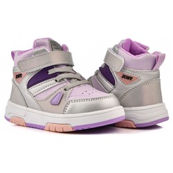 T-10702-E серебро/фиол Ботинки деми для девочек (23-28)/8