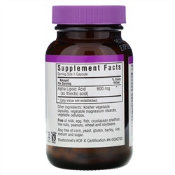 Bluebonnet Nutrition, Альфа-липоевая кислота, 600 мг, 60 растительных капсул