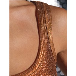 Топ в рубчик с широкими лямками с матовым покрытием металлик из хлопка с эластаном