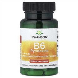 Swanson, витамин B6 и пиридоксин, 100 мг, 100 веганских капсул