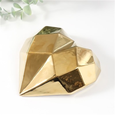 Фигурка керамика «Сердце 3D грани», золото, 15×15×5 см