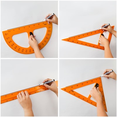 Набор для школьной доски (линейка 100см, треугольник 30°, треугольник 45°, транспортир, циркуль), пластик, желтый, коробка НД-13041 Стамм