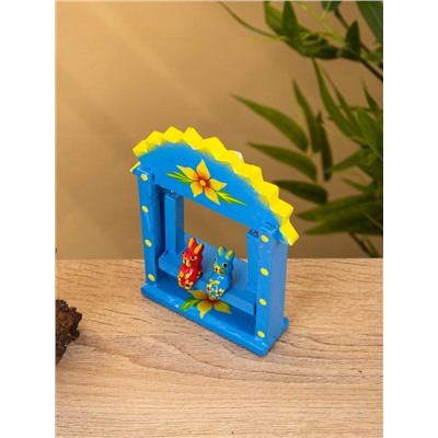 Сувенир «Зайки на качелях», 11×5.4×14.4 см, дерево, синий