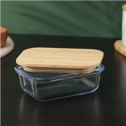 Контейнер для еды BellaTenero «Эко», 370 мл, с бамбуковой крышкой, жаропрочное стекло, прозрачный