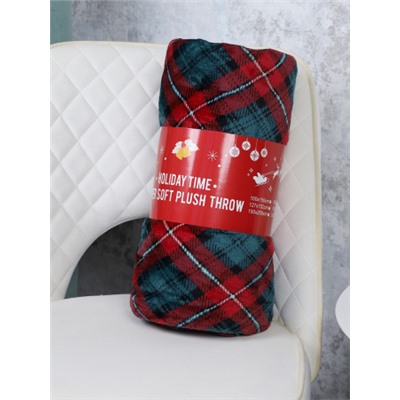 Плед флисовый 150х200 см Зеленый в клетку / GP611-6 /уп 20/100/ 714084 новогодний