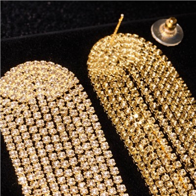 Серьги длинные висячие со стразами "Вечерние", цвет: золотистый и прозрачный, арт.012.055