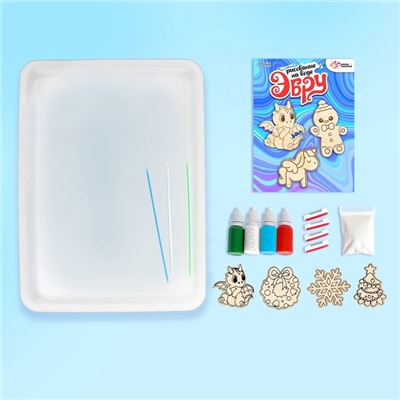 УЦЕНКА ШКОЛА ТАЛАНТОВ Набор для творчества Рисуем в технике ЭБРУ,Значки из дерева "Дракончик НГ" 9