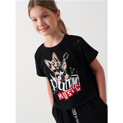 Комплект трикотажный для девочек: фуфайка (футболка), шорты