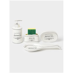 Аксессуары для кухни Доляна «Уют», 4 предмета, дозатор 300 мл, мыльница, подставка для губки, подставка для ложки, белые