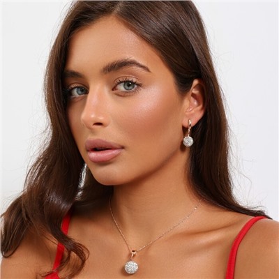 Комплект ювелирной бижутерии коллекция "Дубай" серьги и кулон, покрытие позолота, вставка: фианиты, цвет: прозрачный, арт.215.491