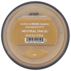 bareMinerals, Original, тональная основа, SPF 15, оттенок «Нейтральный загорелый 21», 8 г