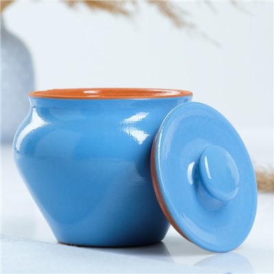 Горшочек для запекания с крышкой Вятская керамика, 600 мл, голубой