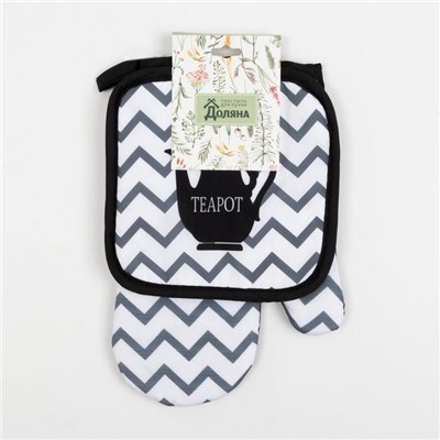 Кухонный набор Доляна Teapot, прихватка 17×17 см, рукавица 26×16 см,100% п/э