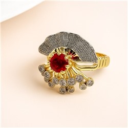 Кольцо 19 р ювелирная бижутерия Итальянское золото (покрытие желтое 14к), вставка: фианиты, цвет: прозрачный и красный, арт.313.378-19