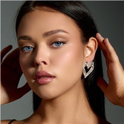 Серьги вечерние крупные сердца со стразами, цвет серебристый, арт. 006.044