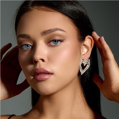 Серьги вечерние крупные сердца со стразами, цвет серебристый, арт. 006.044