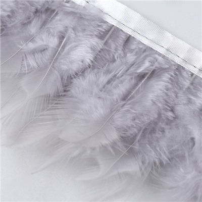 Перья петуха декоративные, на ленте, 10-15 см, 5±0.5 м, светло-серые