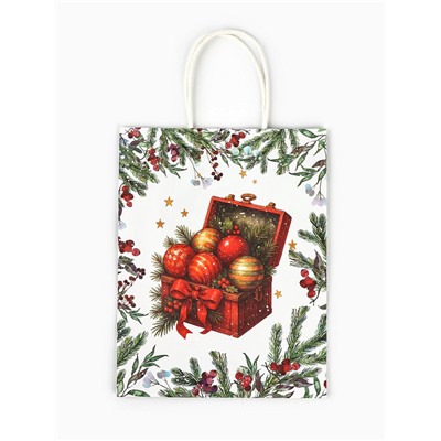 Пакет бумажный подарочный новогодний крафт «Подарки в Новый Год» 27×21×11 см